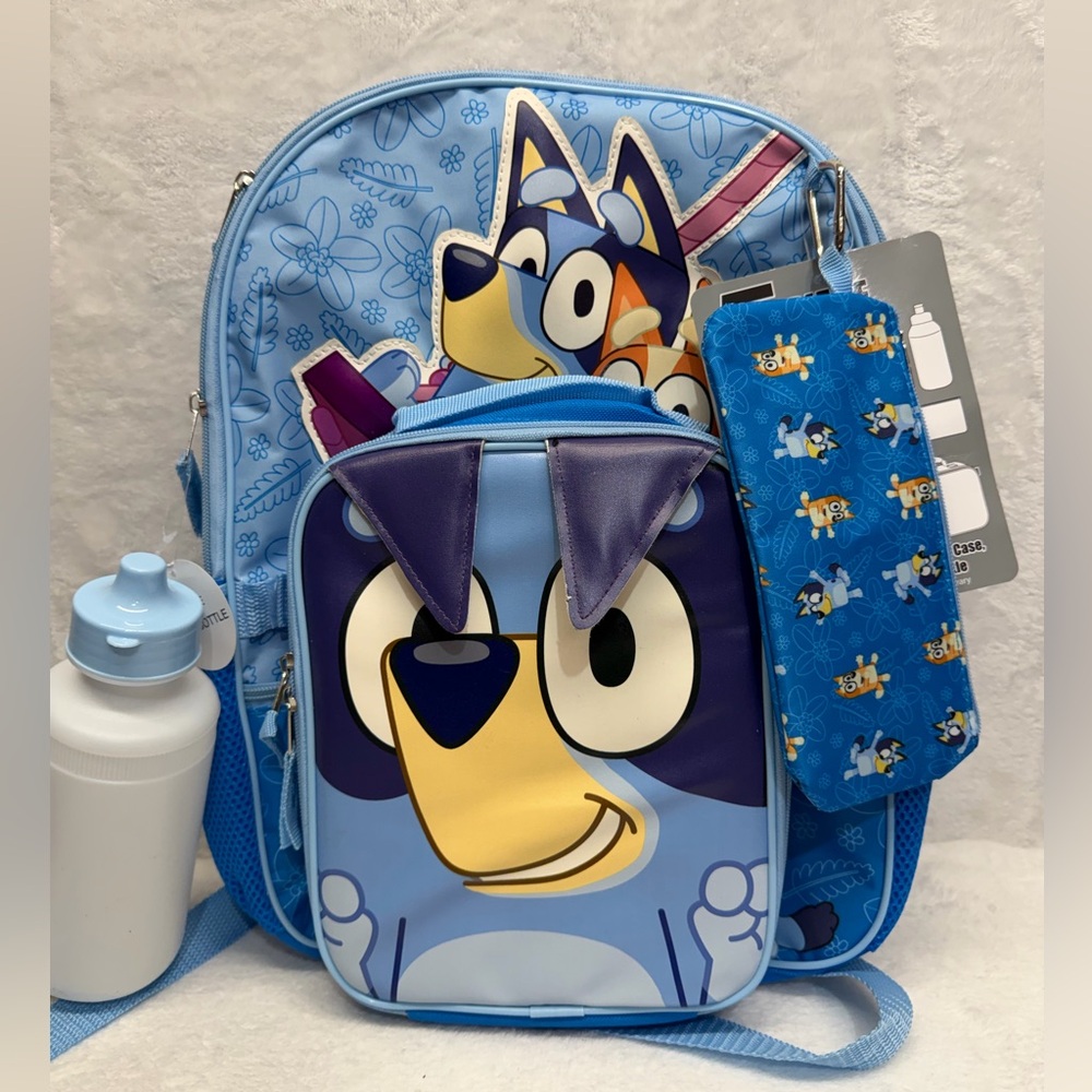 Bluey 5 Pc Backpack Set Kids School Bag Lunch Box Bottle Pencil Case